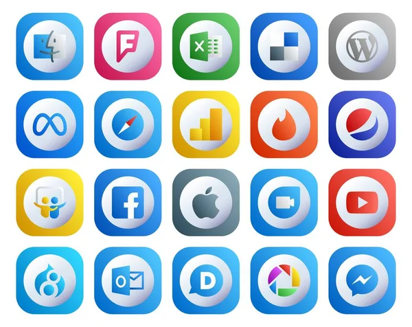 Pack Icônes Pour Les Médias Sociaux Compris Youtube Pomme Safari — Image vectorielle