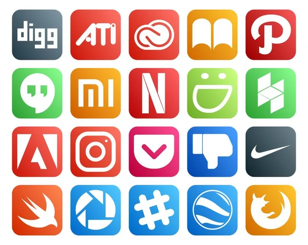 Social Media Icon Pack Inclusief Snel Afkeer Een Zak Adobe — Stockvector