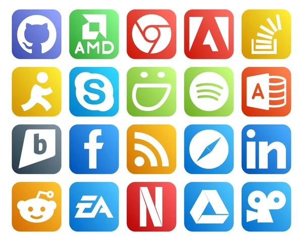 Social Media Icon Pack Inclusief Safari Facebook Richten Brightkite Spotify — Stockvector