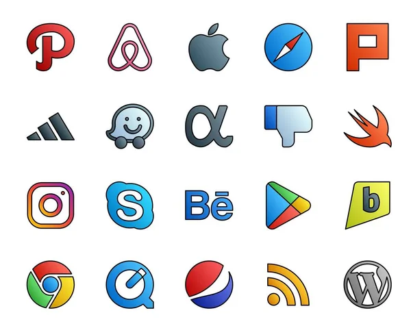 Social Media Icon Pack Including Brightkite Google Play App Net — стоковый вектор