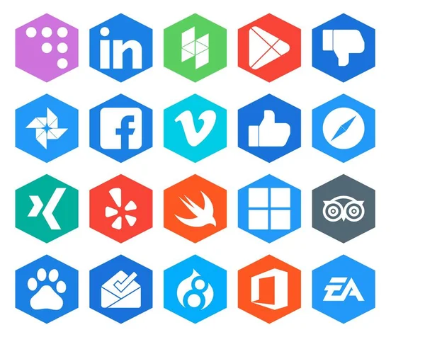 Social Media Icon Pack Inclusief Tripadvisor Snel Een Vimeo Schreeuw — Stockvector