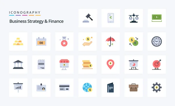 Business Strategie Financiën Vlakke Kleur Pictogram Pack — Stockvector