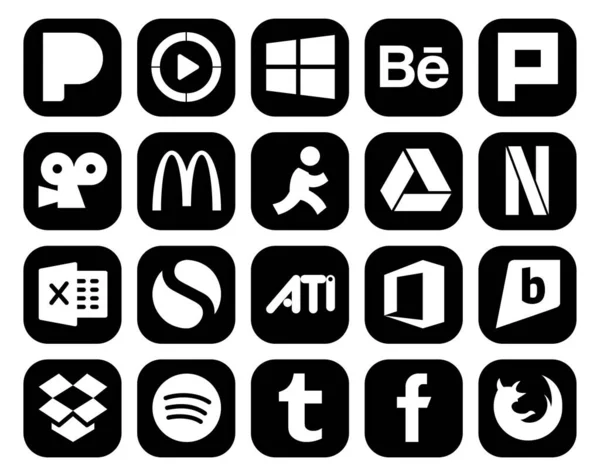 Paquete Iconos Redes Sociales Incluyendo Spotify Brightkite Apunta Oficina Simple — Vector de stock