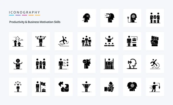 25生产力和商业激励技能固体象形文字图标包 — 图库矢量图片
