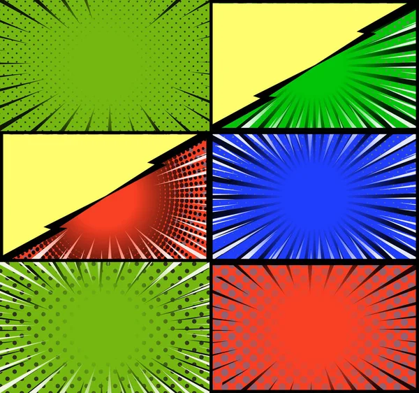 Комикс Красочные Рамки Фона Полутонами Лучи Радиальные Пунктирные Эффекты Поп — стоковый вектор