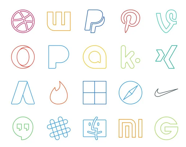 Ikona Balíčku Sociálních Médií Včetně Uvolněnosti Nike Kiku Prohlížeč Vynikající — Stockový vektor