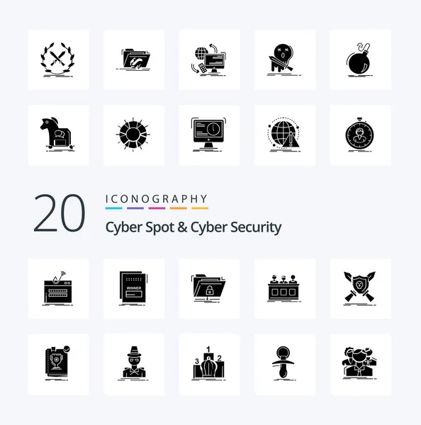 Cyber Spot Cyber Security Solid Glyph Icône Pack Comme Concurrence — Image vectorielle