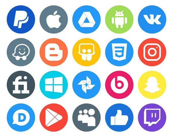 Social Media Icon Pack Inclusief Apps Disquenties Klootzak Snapchat Foto — Stockvector