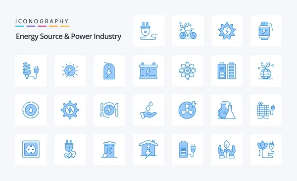 Fuente Energía Industria Eléctrica Paquete Iconos Azul — Vector de stock