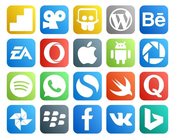 Paquete Iconos Redes Sociales Incluyendo Quora Simple Deportes Whatsapp Picasa — Vector de stock