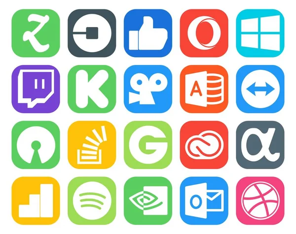 Paquete Iconos Redes Sociales Incluyendo Groupon Acciones Kickstarter Pregunta Código — Vector de stock