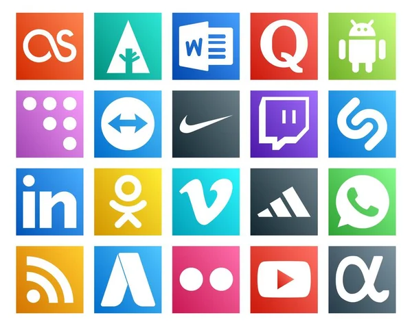 Social Media Icon Pack Including Rss Adidas Nike Video Odnoklassniki — Stock Vector