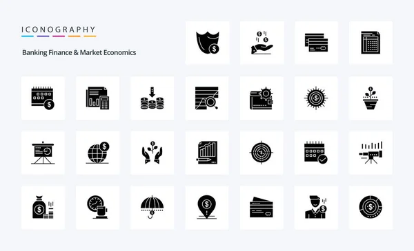 Finanza Bancaria Economia Mercato Solid Glyph Icon Pack — Vettoriale Stock