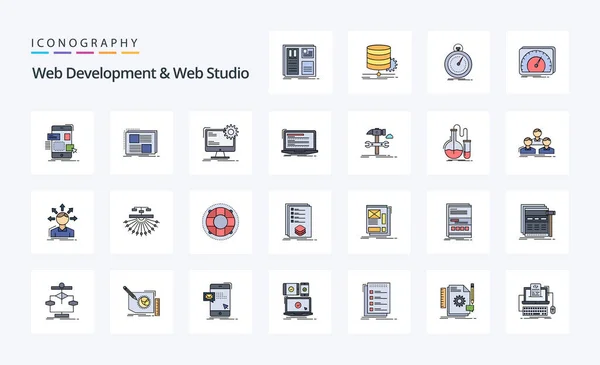 25个Web Development和Web Studio Line填充样式图标包 — 图库矢量图片