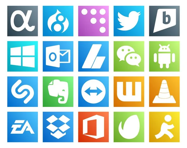 Social Media Icon Pack Inclusief Vlc Teamviewer Adsense Evernote Androïde — Stockvector