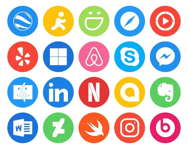 Social Media Icon Pack Including Evernote Netflix Delicious Linkedin Messenger — Stock Vector