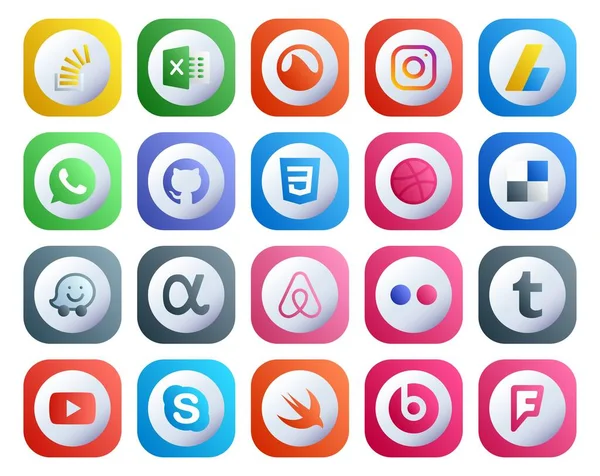 Social Media Icon Pack Inclusief Flikkering App Net Advertenties Wazig — Stockvector