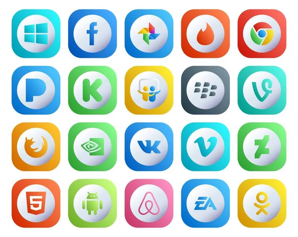 Pack Icônes Pour Les Médias Sociaux Incluant Html Vidéo Blackberry — Image vectorielle