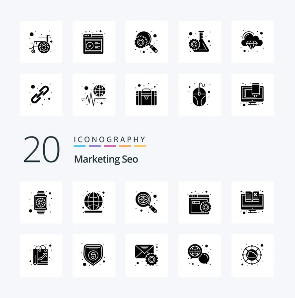 Marketing Seo Solid Glyph Icono Pack Como Página Web Catálogo — Archivo Imágenes Vectoriales