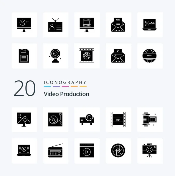 Video Production Solid Glyph Icon Pack Filmmaking Digital Video Broadcasting — Stock Vector