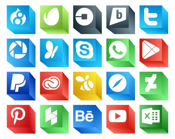 Social Media Icon Pack Inclusief Paypal Picasa Apps Whatsapp — Stockvector