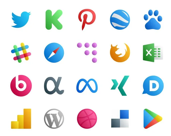 Social Media Icon Pack Inclusief Facebook App Net Safari Beter — Stockvector