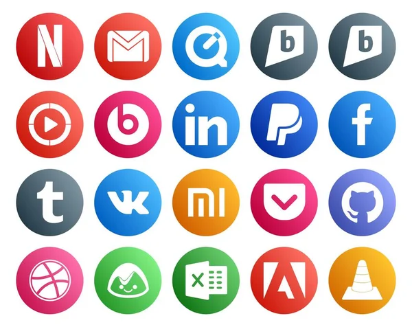 Social Media Icon Pack Including Dribbble Pocket Beats Pill Xiaomi — Stock Vector