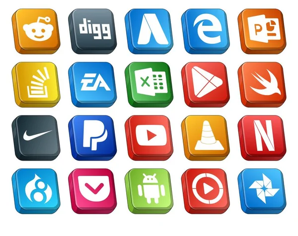 Social Media Icon Pack Compris Paypal Vite Débordement Applications Exceller — Image vectorielle