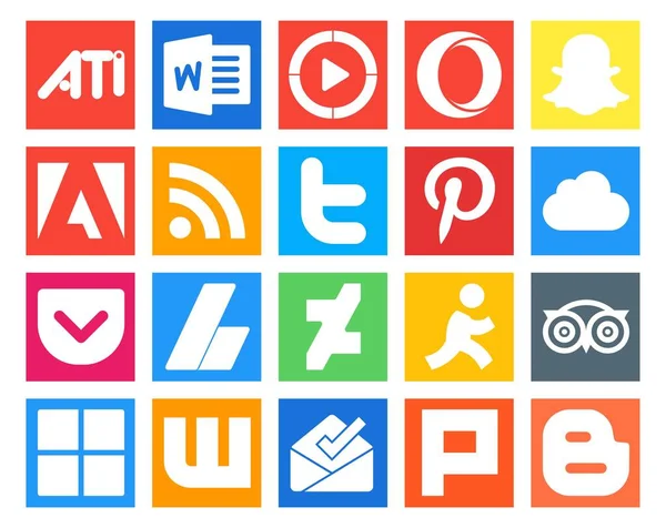 Social Media Icon Pack Including Tripadvisor Deviantart Реклама Карман — стоковый вектор