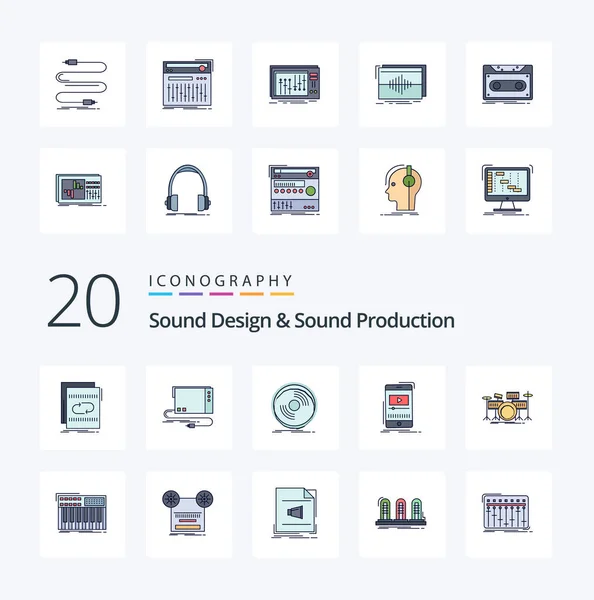 Sound Design Sound Production Line Filled Color Icon Pack Player — Stock Vector
