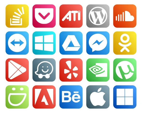 Social Media Icon Pack Inclusief Apps Een Odnoklassniki Geluidswolk Een — Stockvector