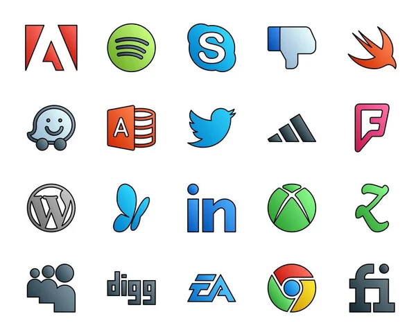 Social Media Icon Pack Incluindo Zootool Linkedin Twitter Msn Wordpress — Vetor de Stock