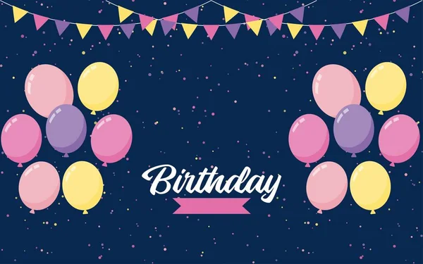 Happy Birthday Schriftzug Text Banner Mit Ballon Hintergrund — Stockvektor