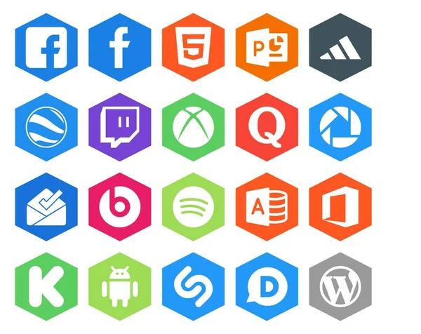 Social Media Icon Pack Including Shazam Kickstarter Question Office Spotify — Stock Vector
