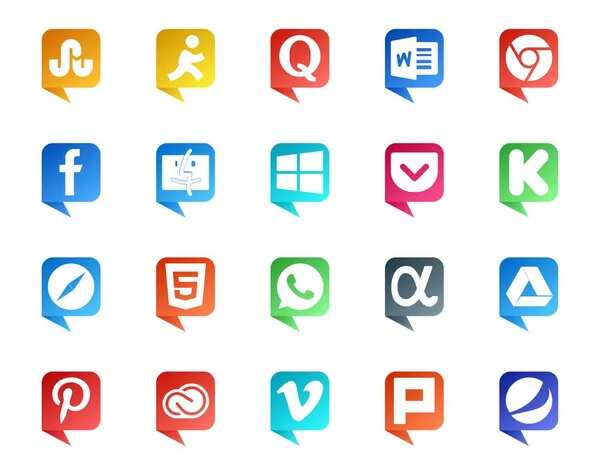 20ソーシャルメディアスピーチバブルスタイルのロゴのようなPinterest アプリ ネット アプリだ ブラウザ — ストックベクタ