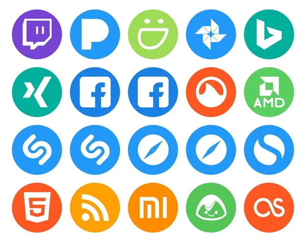 Paquete Iconos Redes Sociales Incluyendo Lastfm Xiaomi Amd Rss Simple — Vector de stock