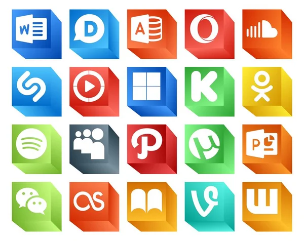 Social Media Icon Pack Включая Powerpoint Путь Windows Media Player — стоковый вектор