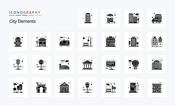 City Elements Solid Glyph Icon Pack — Stock Vector