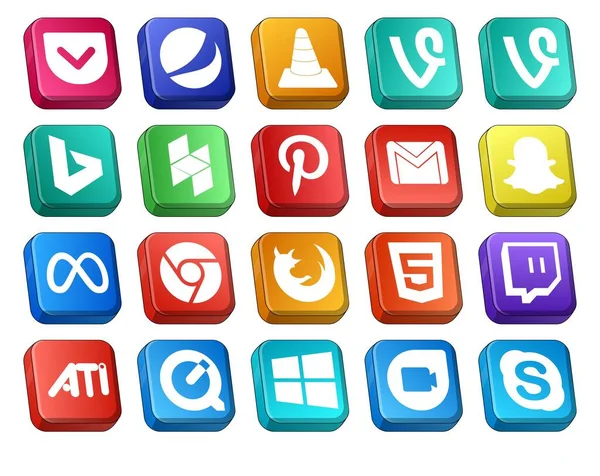 Pacchetto Social Media Icon Compreso Browser Cromo Pinterest Facebook Snapchat — Vettoriale Stock
