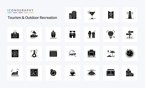 Tourism Outdoor Recreation Solid Glyph Icon Pack — Stock Vector