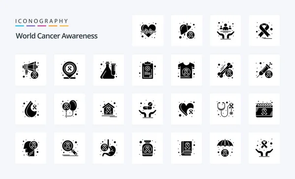 World Cancer Awareness Solid Glyph Icon Pack — Vettoriale Stock
