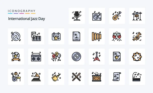 International Jazz Day Line Gevuld Stijl Pictogram Pakket — Stockvector