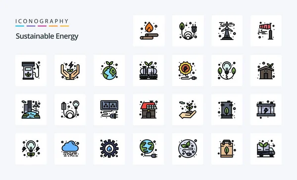 Paquete Iconos Líneas Energía Sostenible — Archivo Imágenes Vectoriales