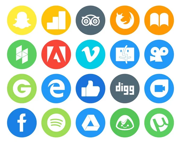 Social Media Icon Pack Inclusief Google Duo Zoals Adobe Rand — Stockvector
