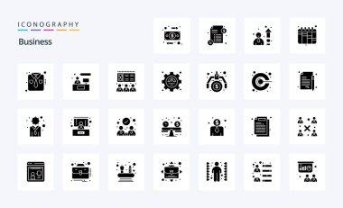 25 Business Solid Glyph simgesi paketi