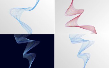 4 geometrik dalga desenli arka plan seti. Soyut dalga çizgisi