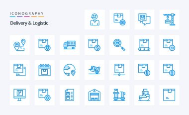 25 Sevkiyat ve Lojistik Mavi Simge Paketi