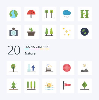 20 Doğa Düz Renk ikonu Orman Doğa Dağı gibi bir yaz sürüsü