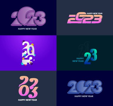 2023 Büyük Set Mutlu Yeni Yıl logosu metin tasarımı 2023 sayı dizayn şablonu