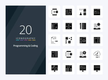 Sunum için 20 Programlama ve Kodlama Solid Glyph simgesi